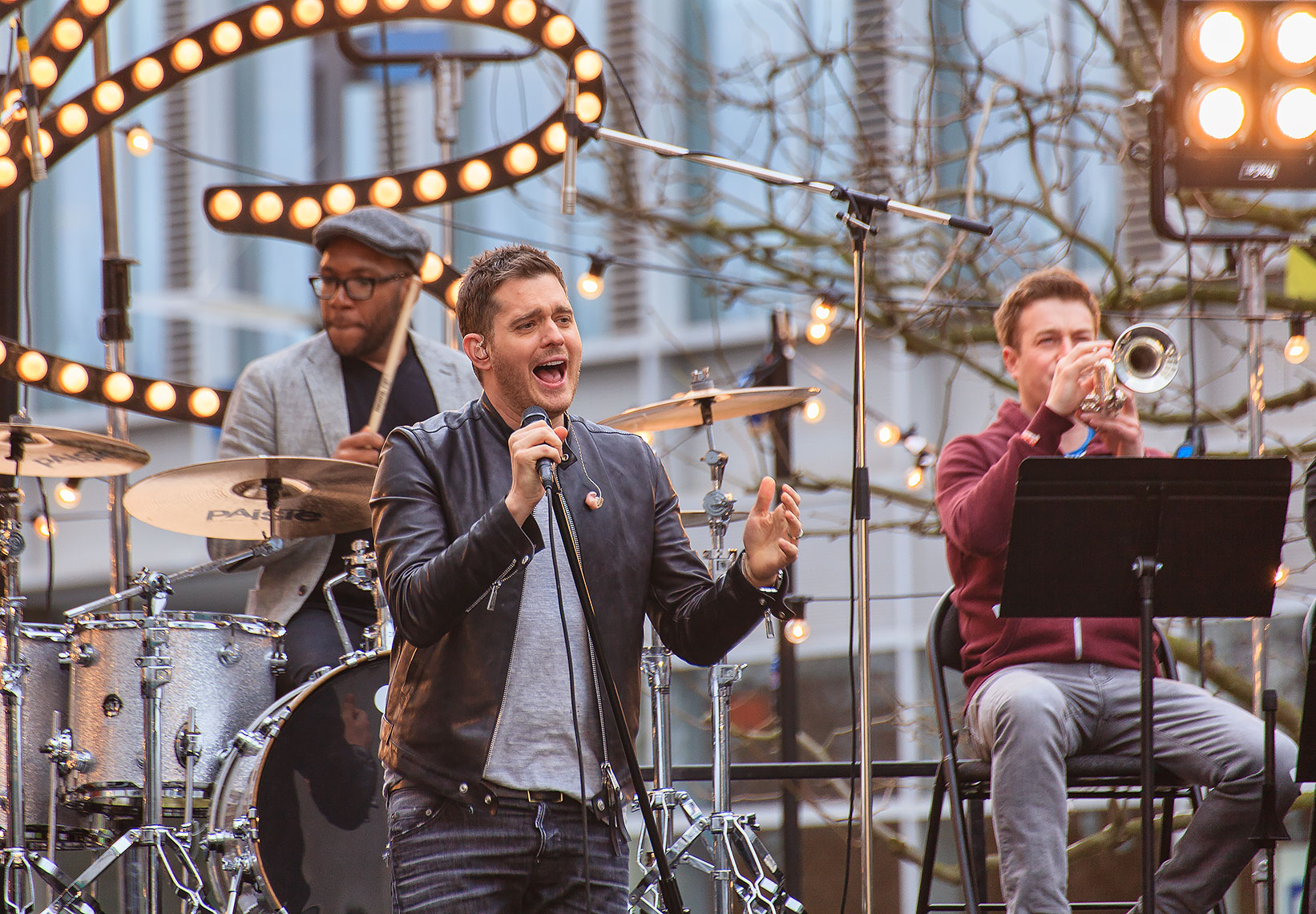 Michael Buble performing on stage at London event