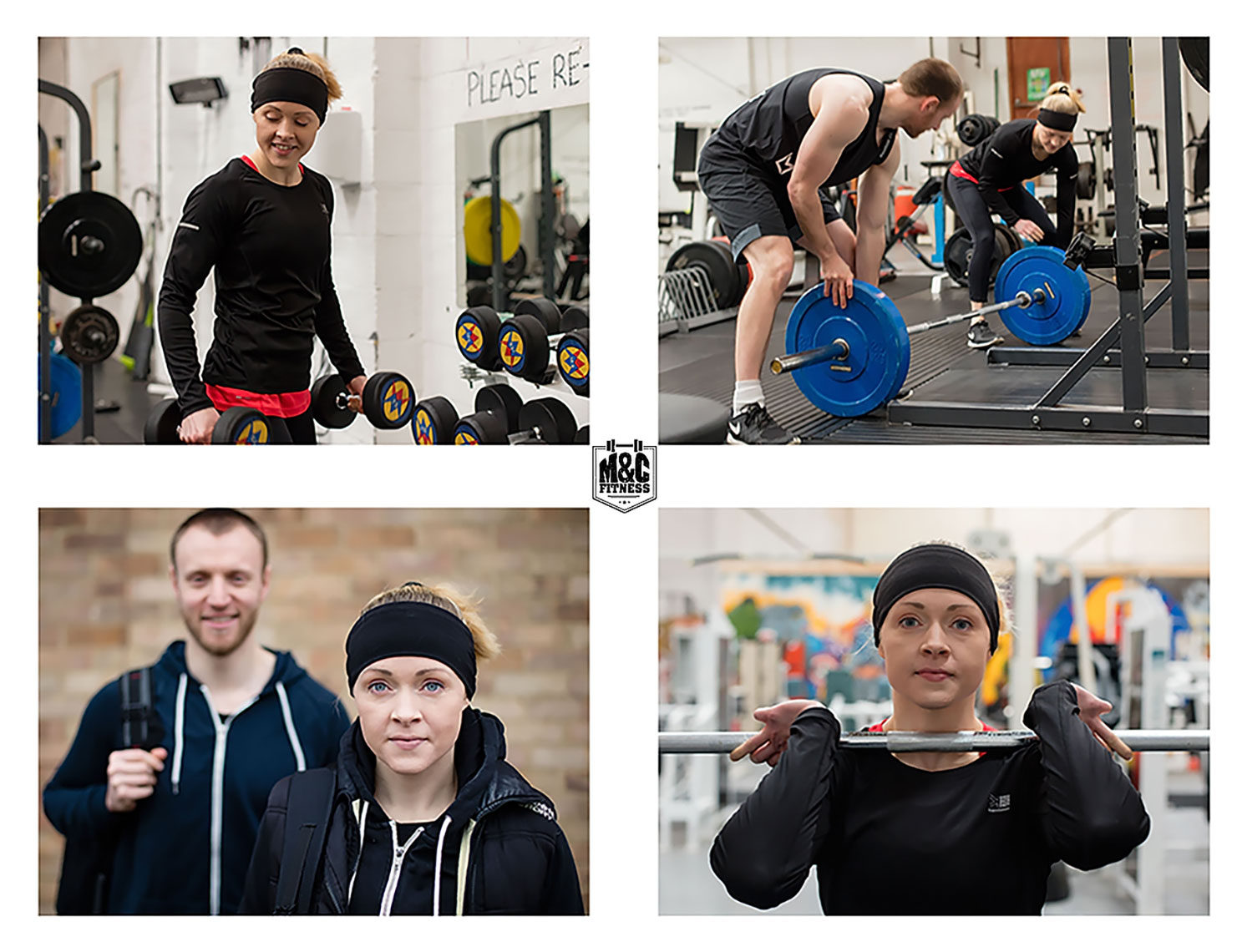 Marketing Collage of young male and female  fitness instructors performing various exercises